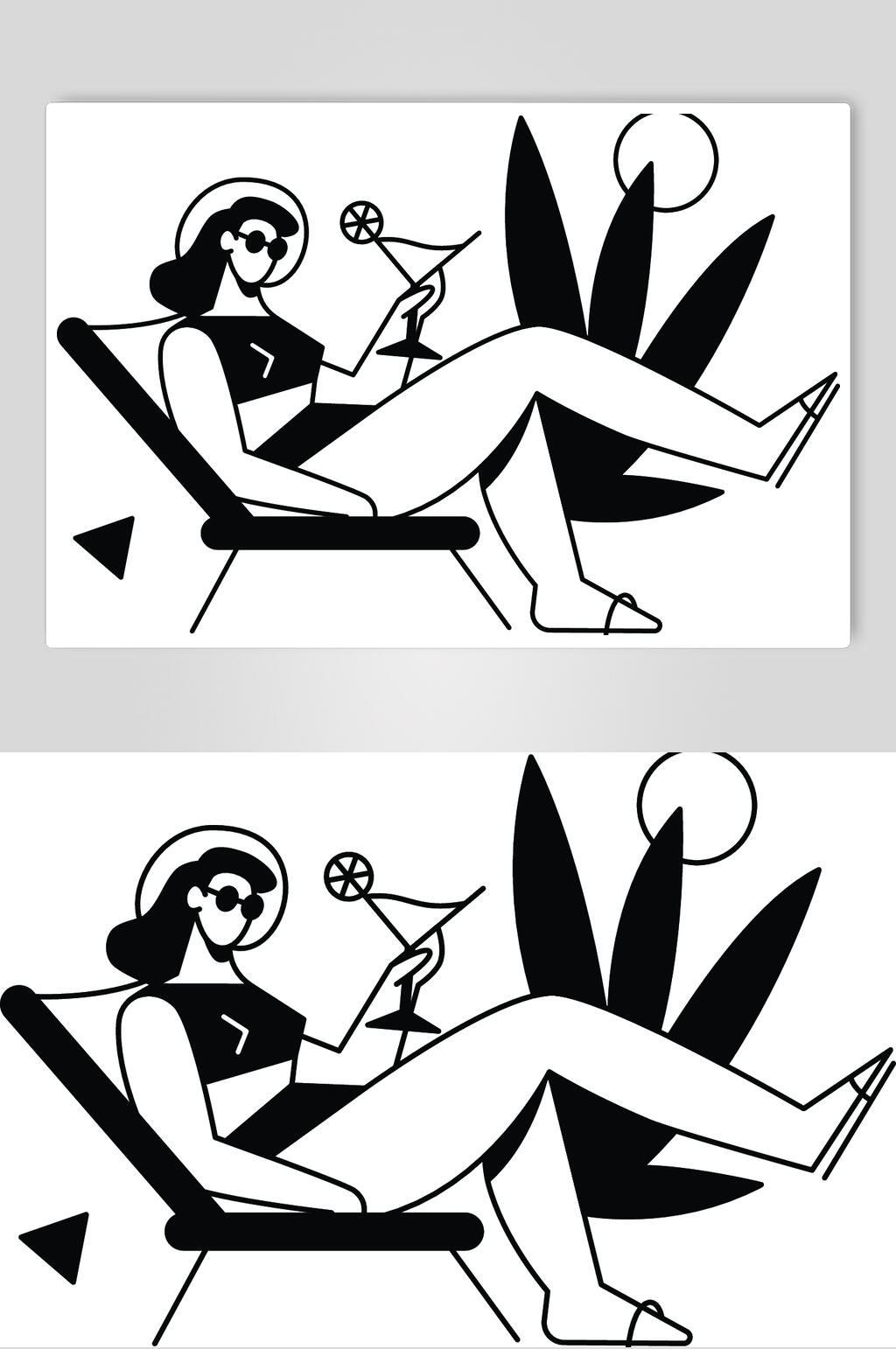 个性时尚线性人物插画矢量素材素材