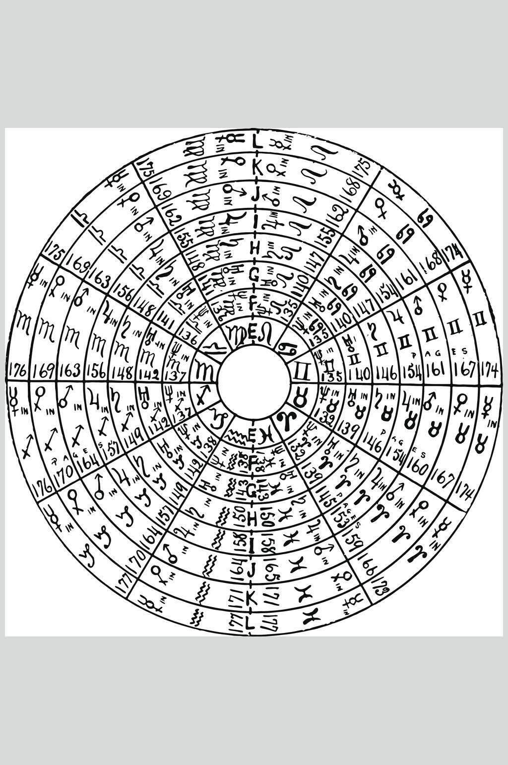 圆形简约手绘黑占星术图案矢量素材素材