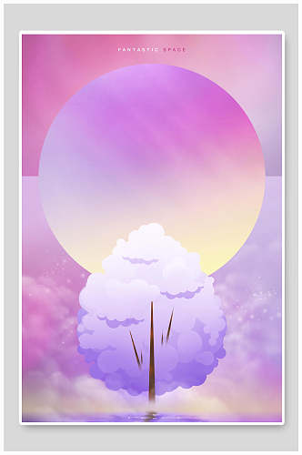 树枝云雾圆圈紫色唯美壁纸背景