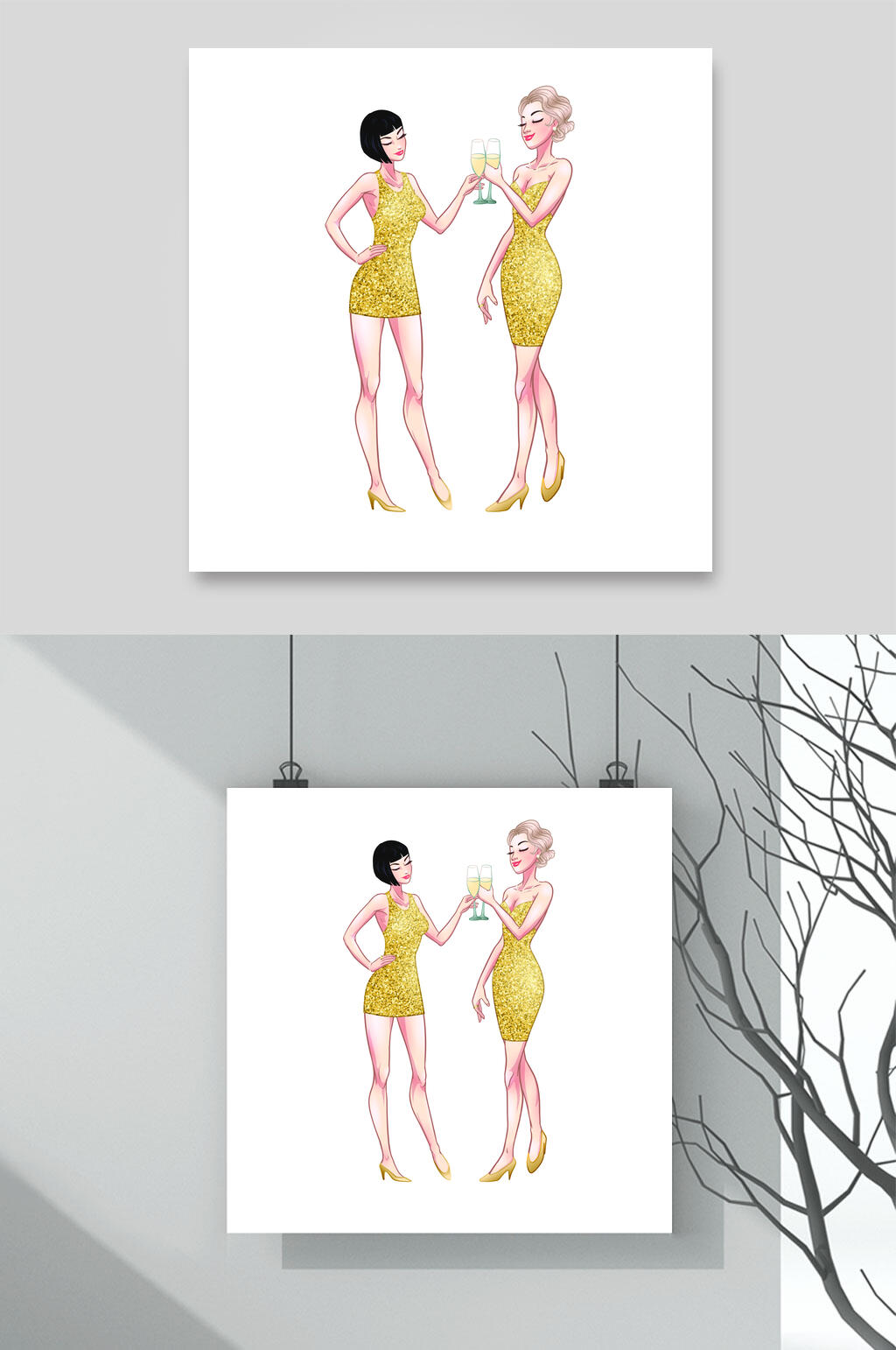 女性黄色简约唯美清新插画矢量素材素材