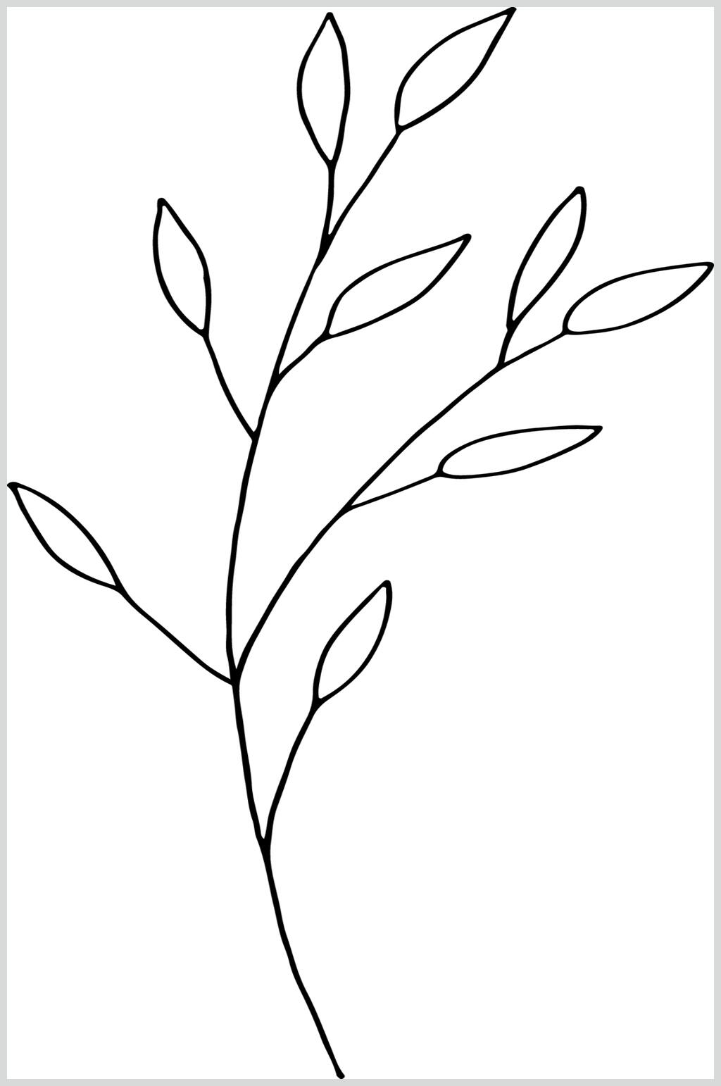 叶子简约线描花卉矢量素材素材