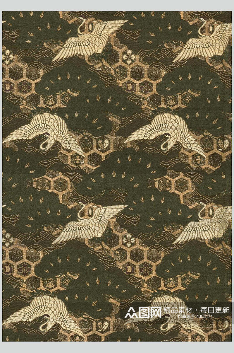 褐色鸟布纹布料图片素材