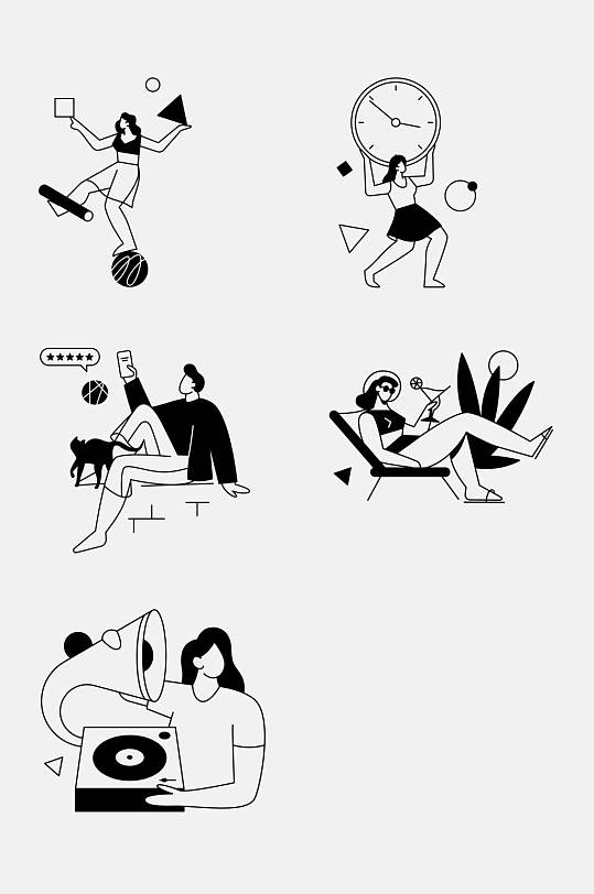 休闲人物线性插画免抠素材