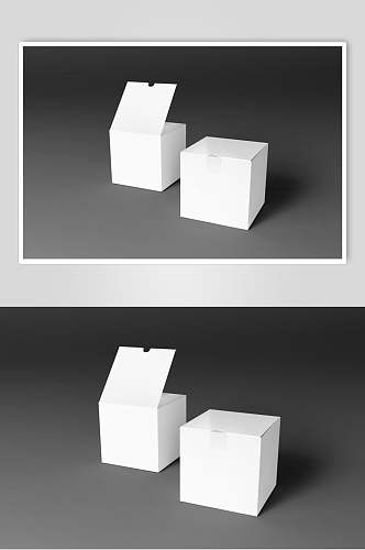 黑白清新白色方形抽拉翻盖盒子样机