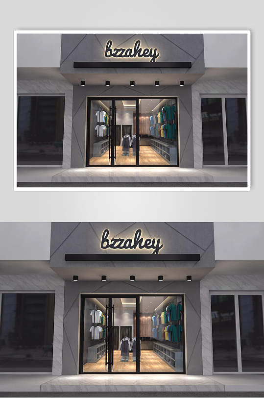 英文字母灯光衣服店铺门头样机-众图网