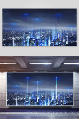 高楼大厦蓝科技光效数据化背景