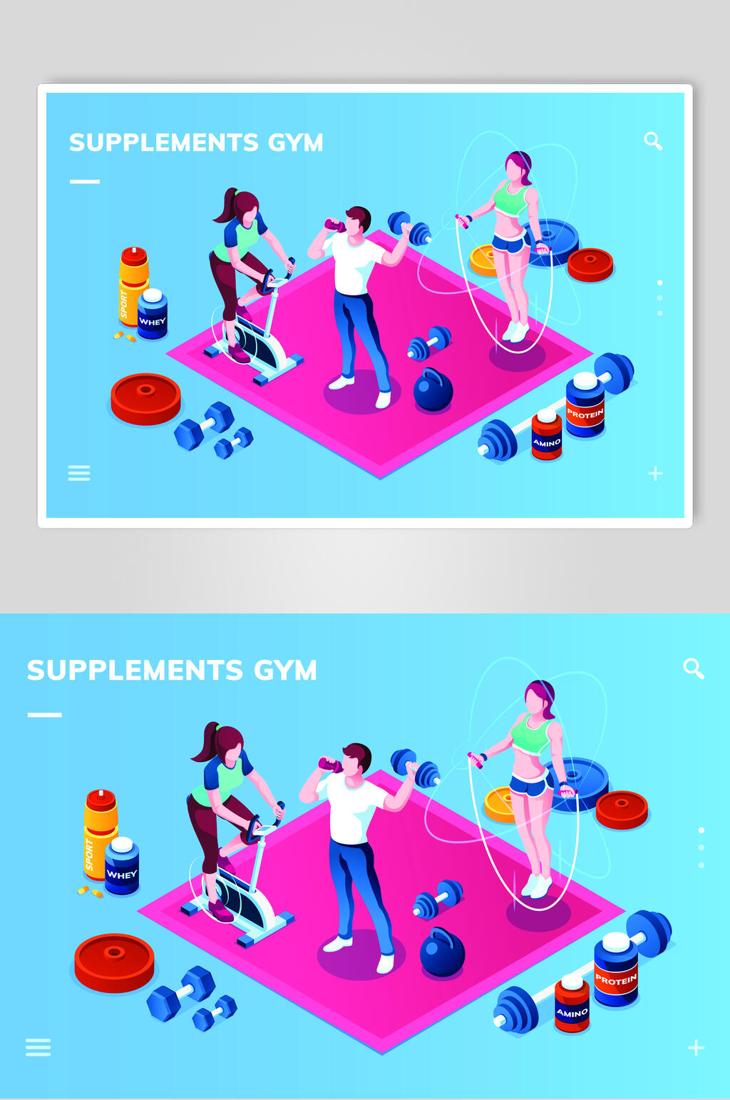 时尚运动蓝紫男女手绘创意素材素材