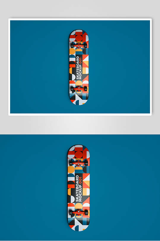 几何图形英文字母蓝色滑板样机