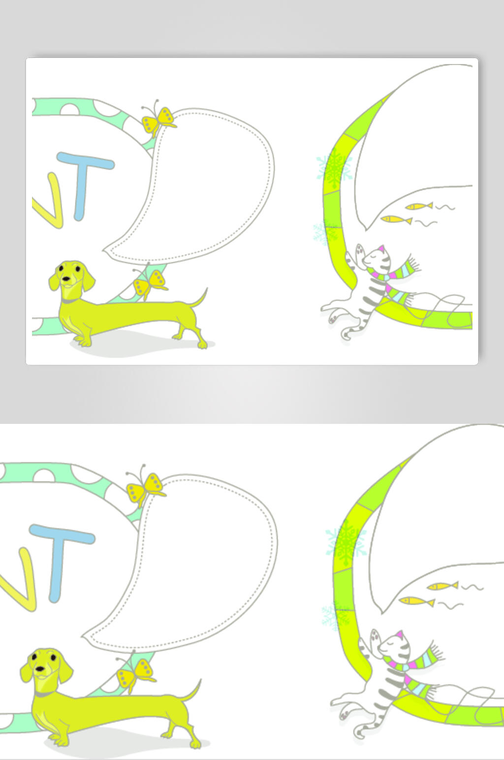 简约线条黄色狗矢量卡通边框素材素材