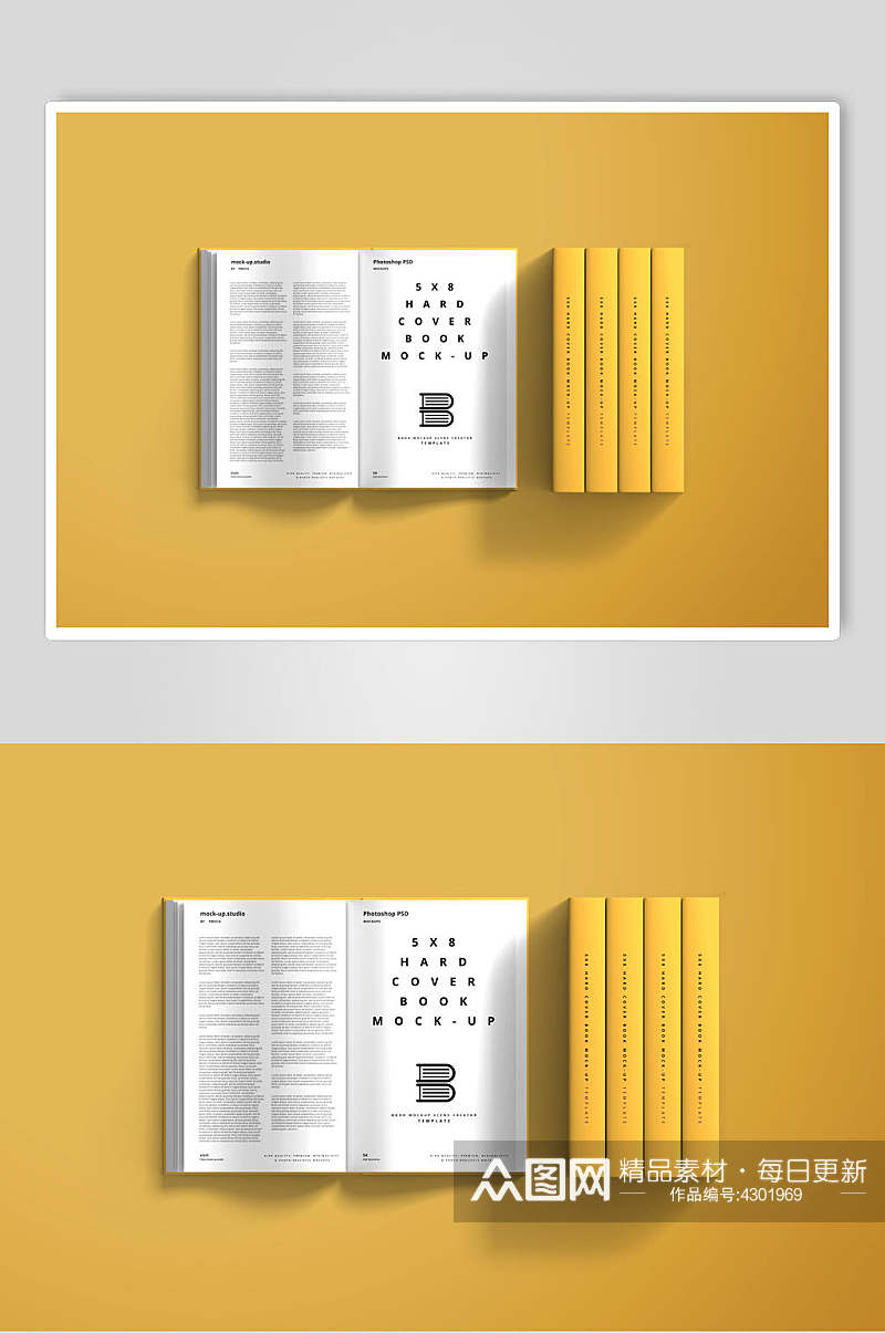 英文字母纸张阴影黄色书籍样机素材