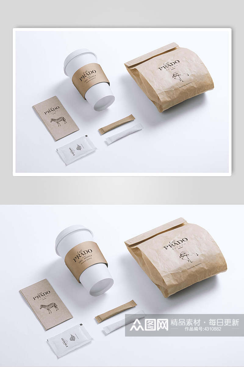 英文字母牛皮纸袋奶茶咖啡品牌VI样机素材