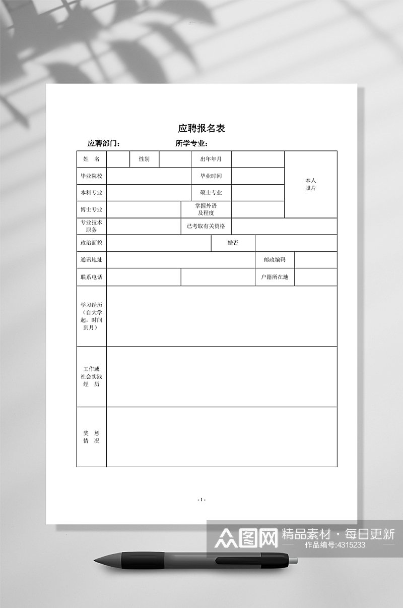 应聘报名表个人简历WORD素材