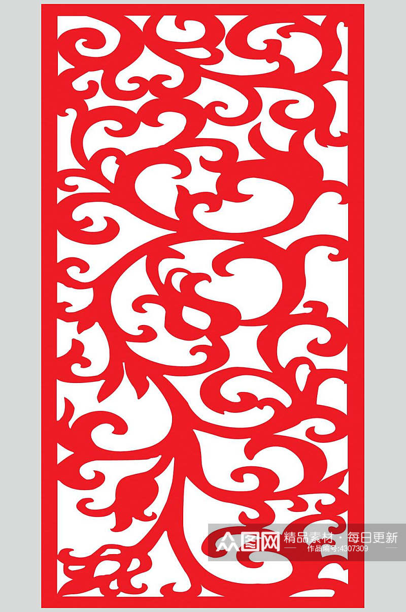 红白色创意简约风镂空花纹图案素材素材