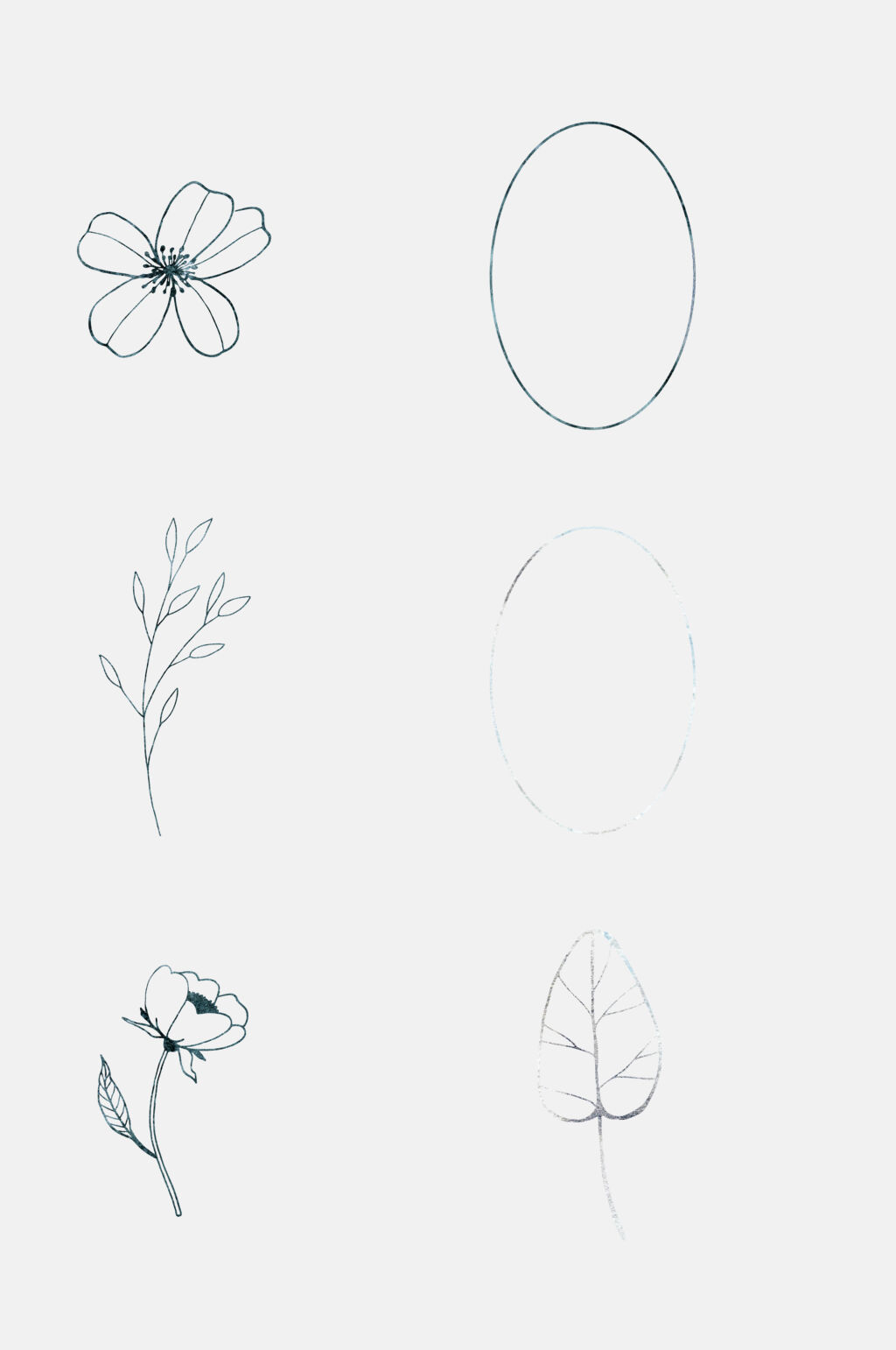 素雅手绘清新线描花卉字母免抠素材素材