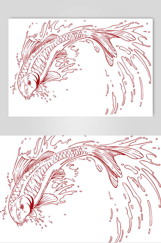 创意手绘红色锦鲤矢量素材