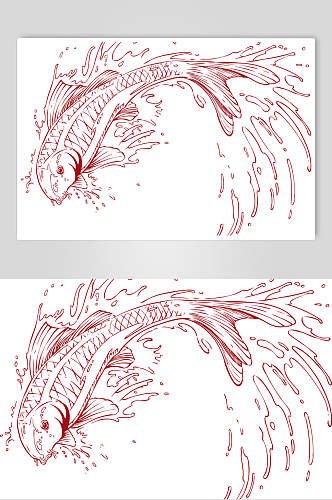 创意手绘红色锦鲤矢量素材