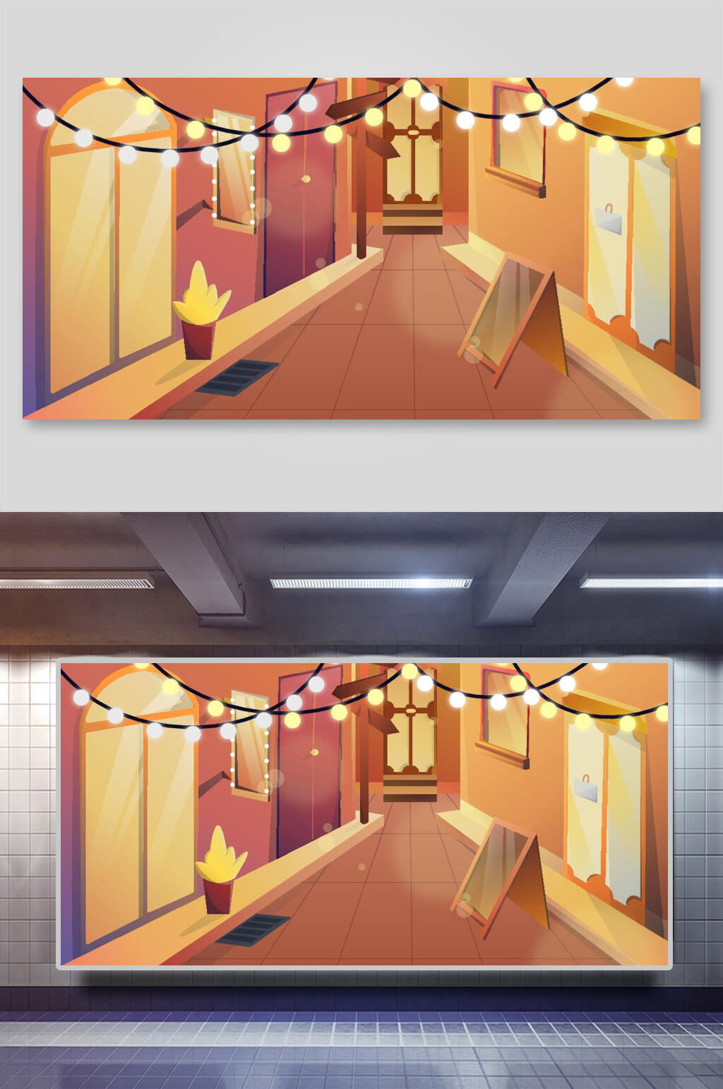 手绘卡通灯泡木板矢量风景插画素材