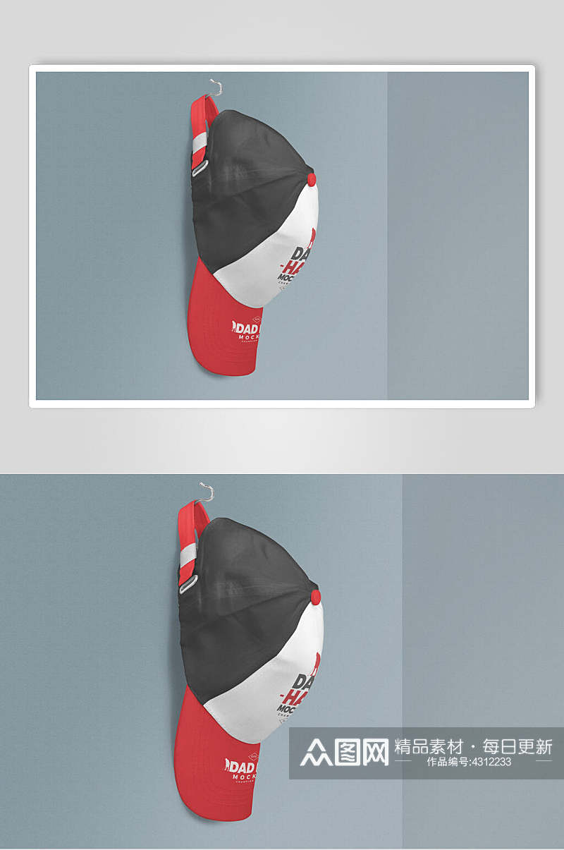 帽子简约黑红创意大气棒球帽样机素材