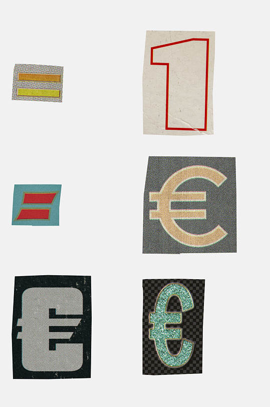 符号数字简约复古字母贴纸免抠素材