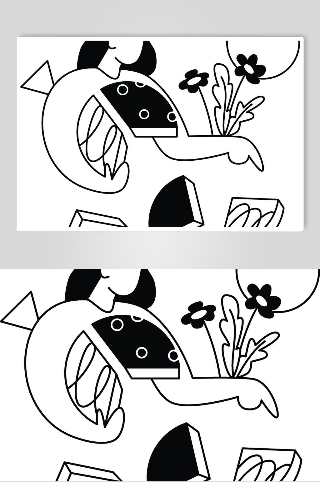 简约花朵时尚线性人物插画矢量素材素材