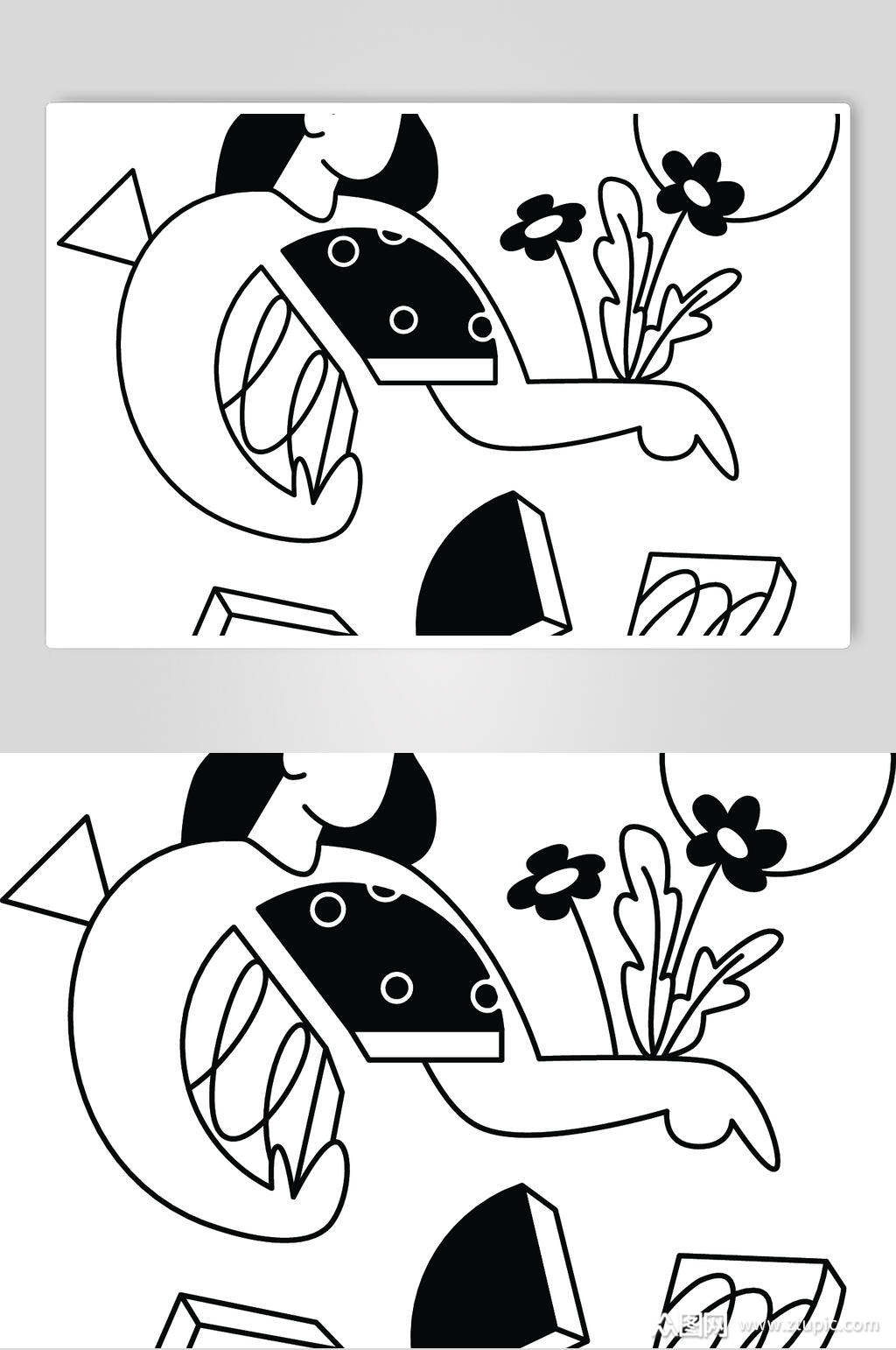 简约花朵时尚线性人物插画矢量素材模板下载-编号4293980-众图网