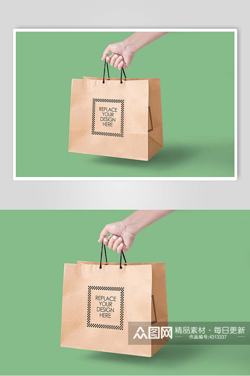 正方形英文字母购物袋包装样机素材