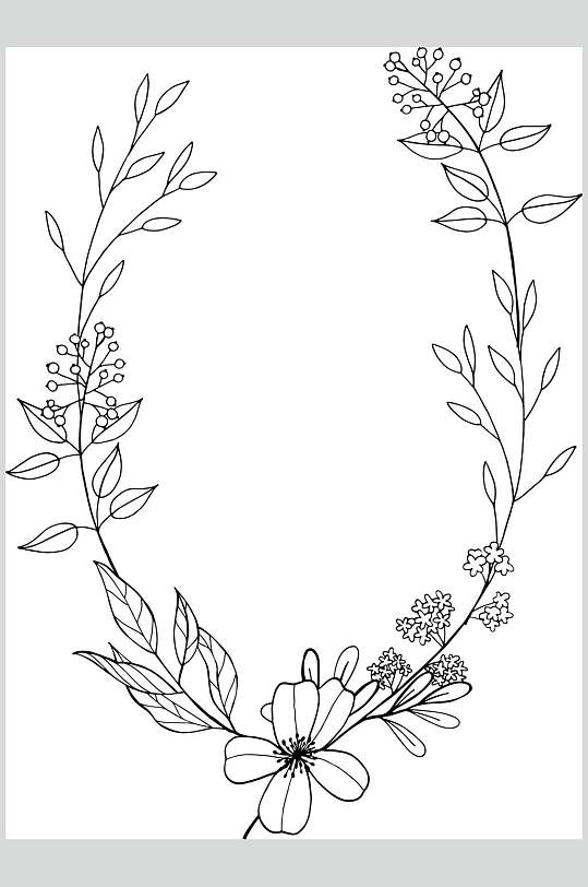 时尚叶子创意黑白线描花卉矢量素材