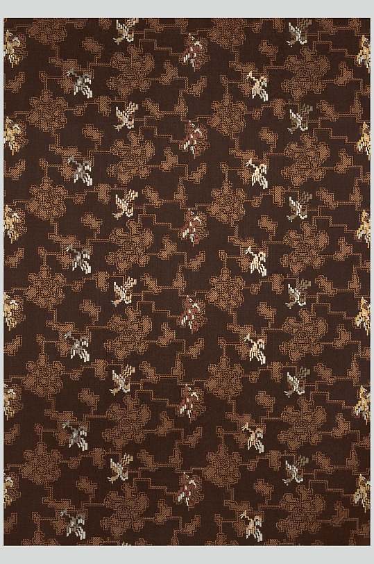 褐花朵布纹布料图片