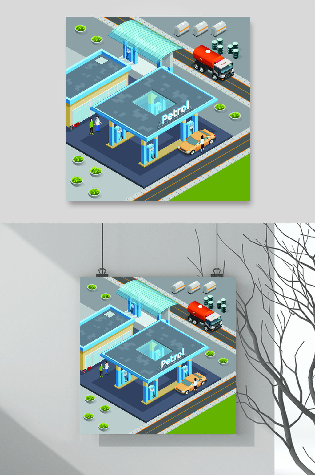 房子简约汽车手绘创意高端素材素材