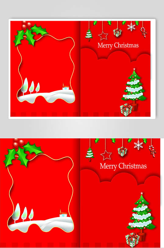红色剪纸圣诞树圣诞插画矢量素材