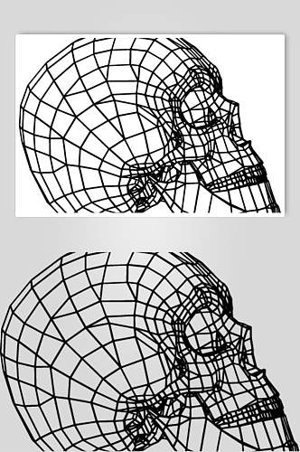 创意大气头骨线描立体矢量素材