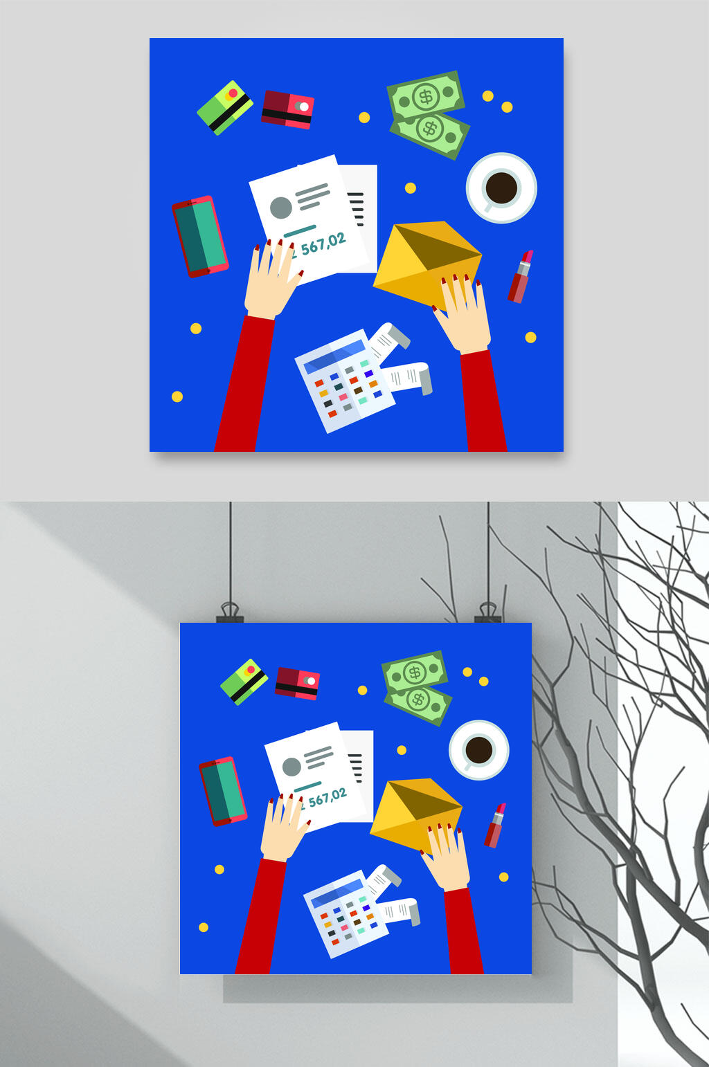 蓝色手机计算器扁平化工作办公矢量素材素材
