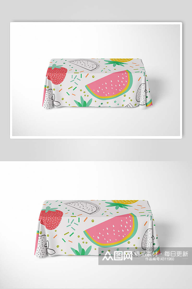 西瓜草莓清新创意大气手绘桌布样机素材
