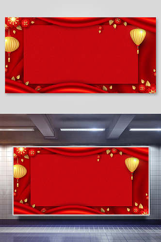 喜庆灯笼方形剪纸红色新年背景