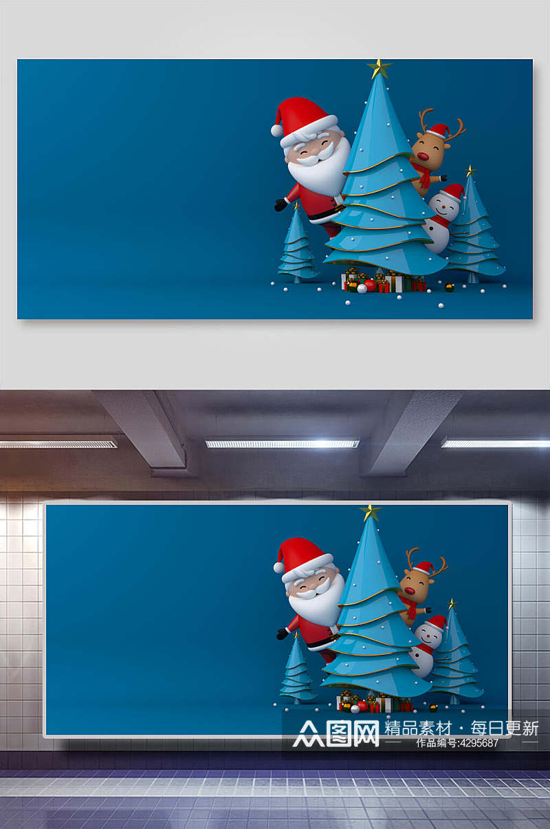 雪人鹿头浅蓝色立体圣诞节背景素材