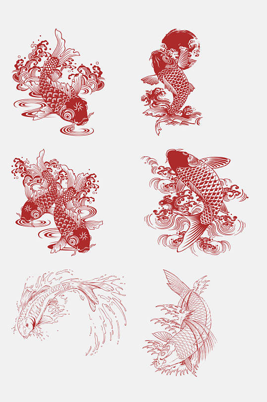 手绘简约大气创意红色锦鲤免抠素材