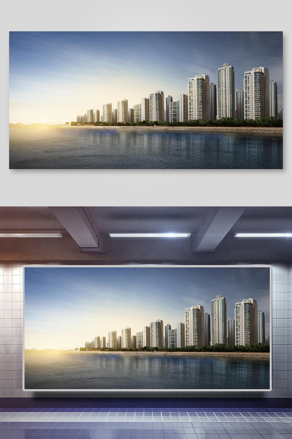 房屋建筑河水城市科技海报背景素材
