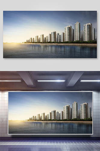 房屋建筑河水城市科技海报背景