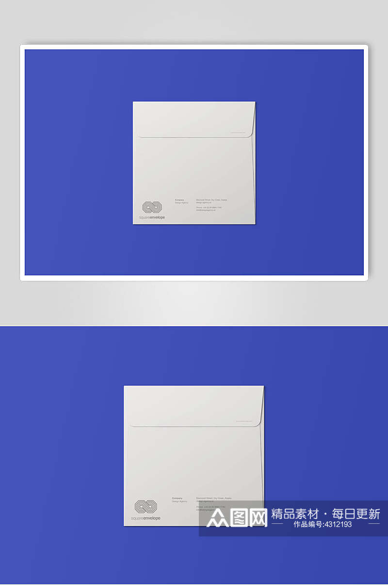 蓝白创意大气纸张方形信封贺卡样机素材