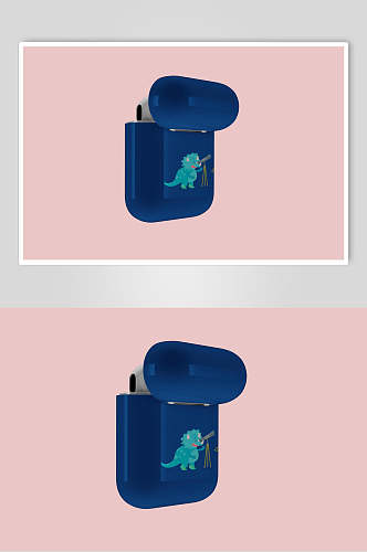 恐龙图案手绘粉耳机盒贴图样机
