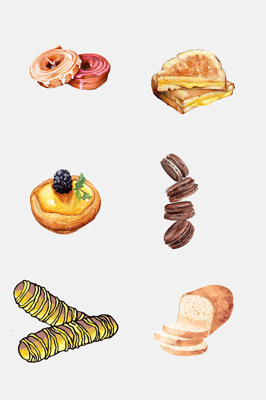 手绘烘焙蓝莓蛋挞曲奇饼干面包免抠素材