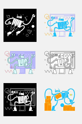 插头黑创意高端电路机器人免抠素材