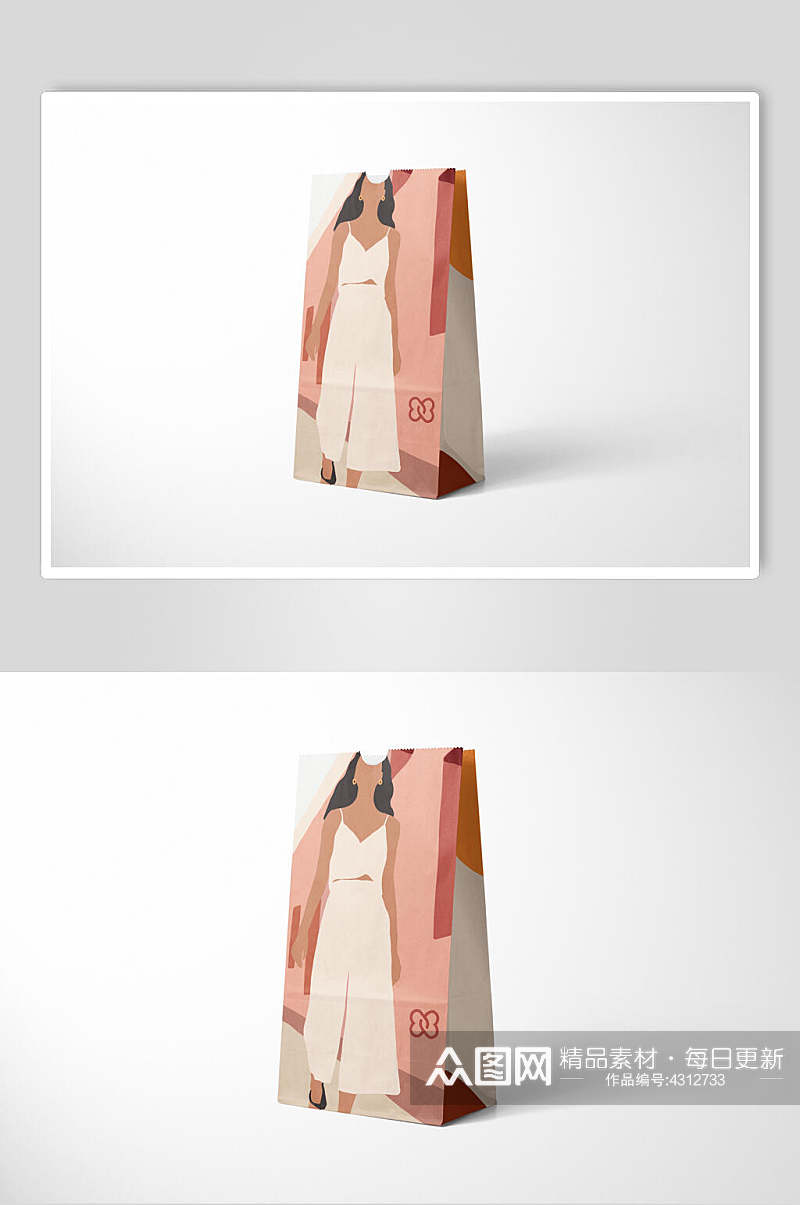 时尚粉色创意大气纸袋时尚包装样机素材
