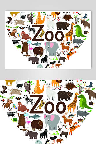 简约大象小熊动物园地图插画矢量素材