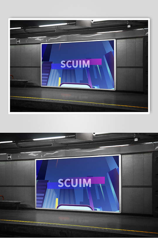 卡通车站地铁灯箱广告样机-众图网