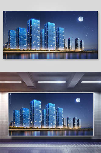 房屋建筑月亮城市科技海报背景