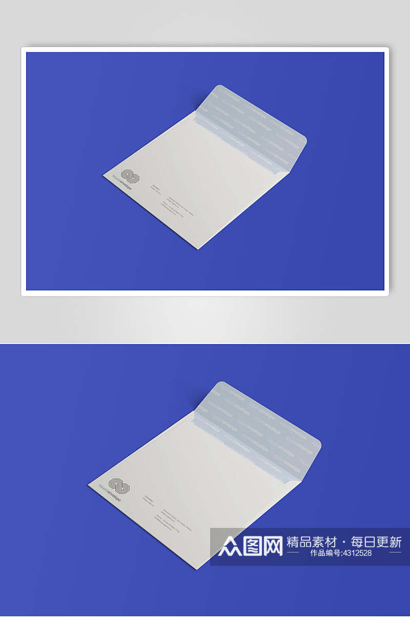 蓝色英文字母方形信封贺卡样机素材