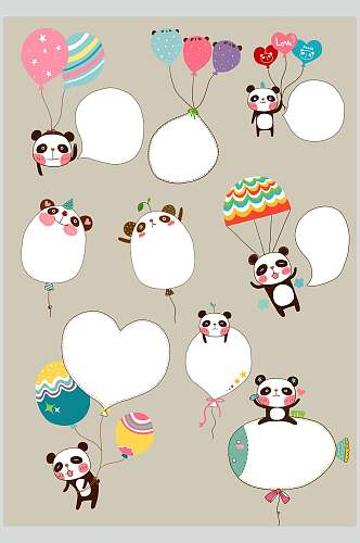 小清新熊猫爱心卡通边框素材