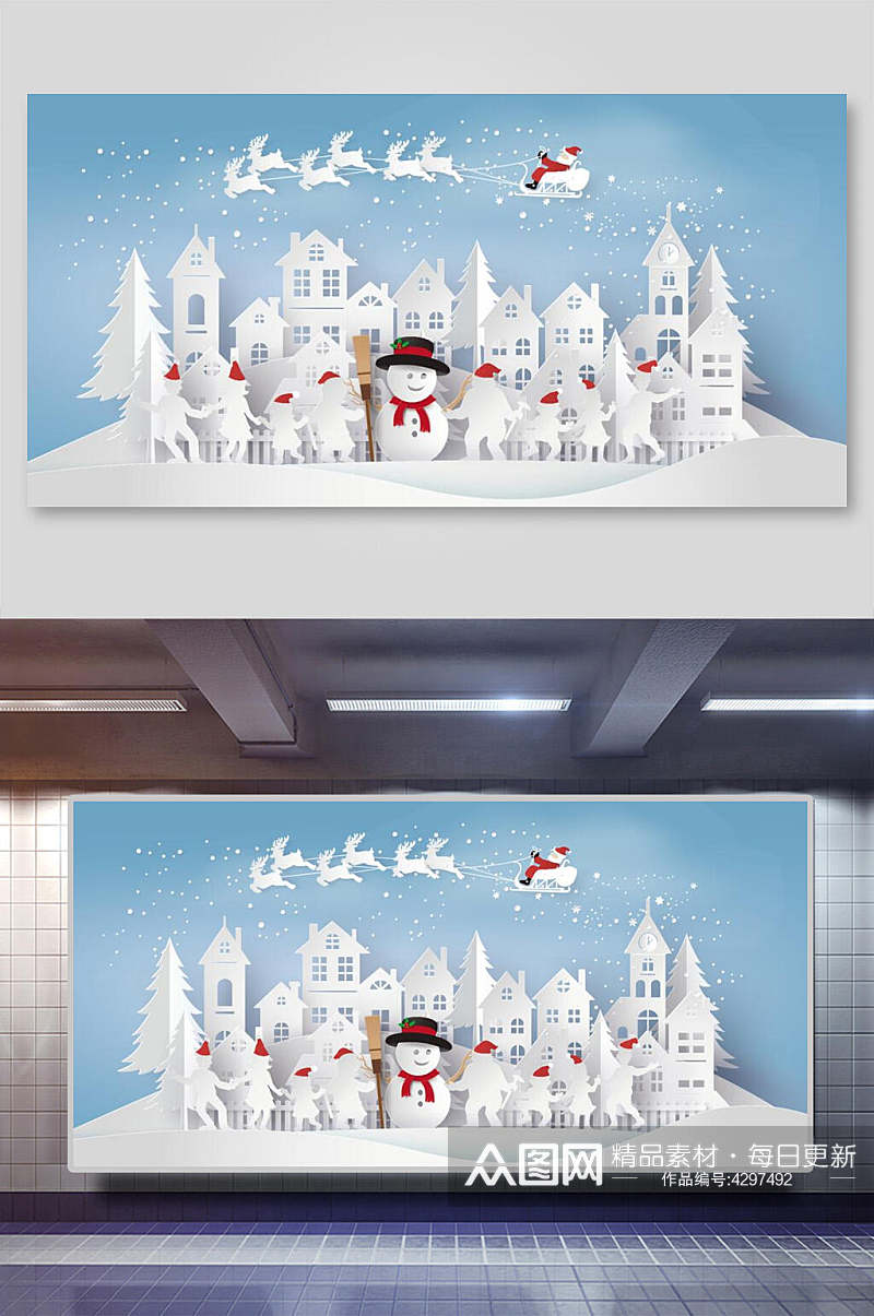 手绘卡通雪人红邻巾圣诞节插画素材