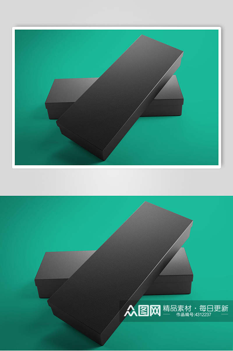 黑绿简约白色方形抽拉翻盖盒子样机素材